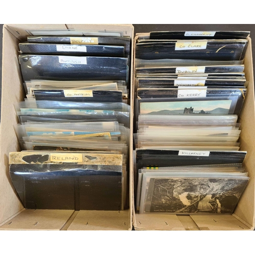 1251 - MAINLY IRELAND/EIRE PPCs: Two shoe-boxes containing an ex-dealer's partially sorted stock of used an... 