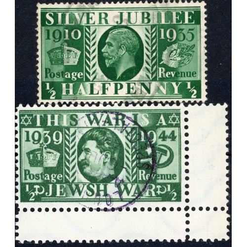 129 - WWII GERMAN-PRODUCED PROPAGANDA FORGERIES: Forged of 1935 SJ ½d green with forged cancel (insc. 