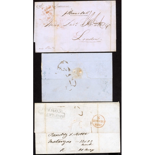 182 - COWES SHIP LETTER HS ON MAILS FROM BRAZIL, CUBA ETC: 1838-58 trio inc 1838 EL Matanzas, Cuba to Lond... 