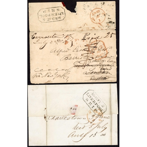 183 - LIVERPOOL SHIP LETTER HAND STAMPS: 1810-1843 selection inc. pair 1805/10 EL New York or Demarara wit... 