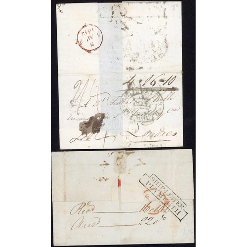 190 - PLYMOUTH, DEVON MARITIME MARKS ON MAILS EX SPAIN, MADEIRA, USA ETC: 1812-1909 group inc. 1812 part E... 