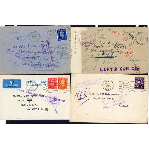 209 - WWII RAF RETURNED TO SENDER MAIL: Small group of covers to or from GB with a variety of RTS marks, i... 