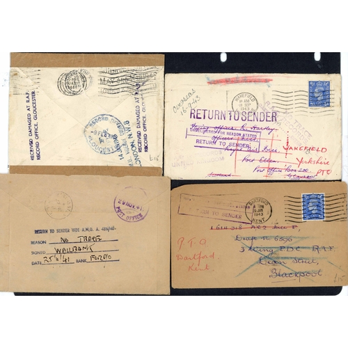 209 - WWII RAF RETURNED TO SENDER MAIL: Small group of covers to or from GB with a variety of RTS marks, i... 