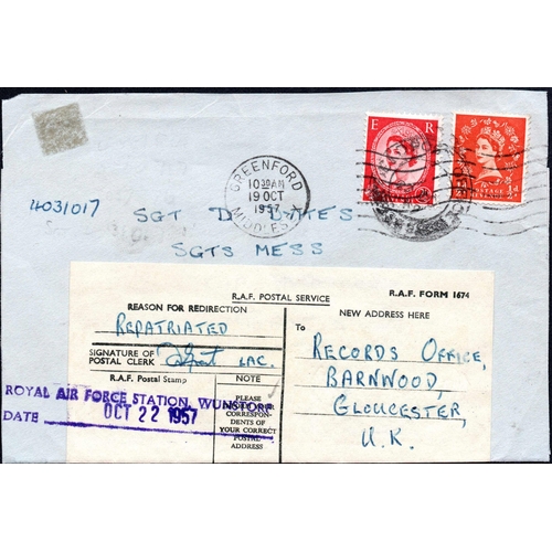 221 - RAF - POST-WWII RETURNED MAIL: Group of covers from 1946-1990s sent to or from RAF bases in GB, all ... 