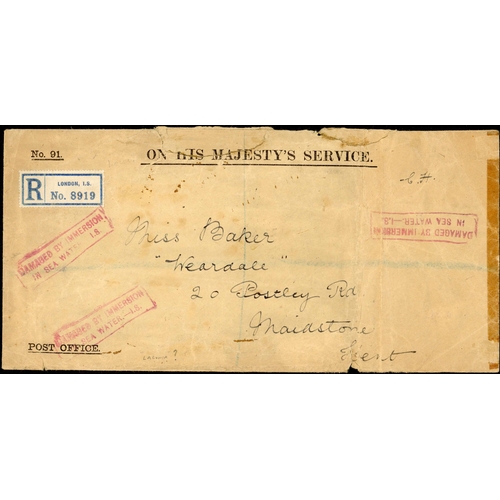 231 - SHIP WRECK MAIL - SS LOUIS V EX SALONICA AND SS KENILWORTH CASTLE EX S. AFRICA: Trio inc. 1917 long ... 