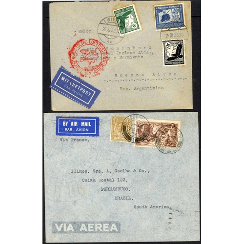 236 - GB TO SOUTH AMERICA INC. ZEPPELINS: 1933-38,  some with minor folds, 2 Zeppelin flown; 1933 30 MR, 4... 