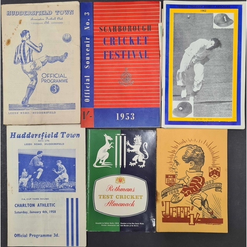 245 - CRICKET & FOOTBALL SOUVENIRS & MEMORABILIA: A small box containing, programmes, score cards, souveni... 