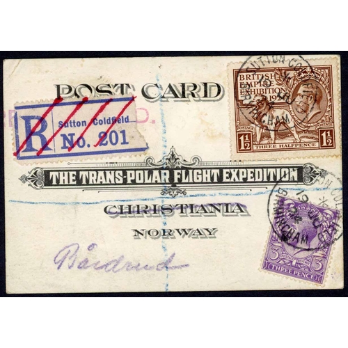 276 - 1924-26 AMUNDSEN - ELLSWORTH ATTEMPTED FLIGHT OVER THE NORTH POLE: 19 Jun. 1924 small card from Sutt... 