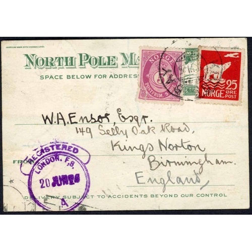 276 - 1924-26 AMUNDSEN - ELLSWORTH ATTEMPTED FLIGHT OVER THE NORTH POLE: 19 Jun. 1924 small card from Sutt... 