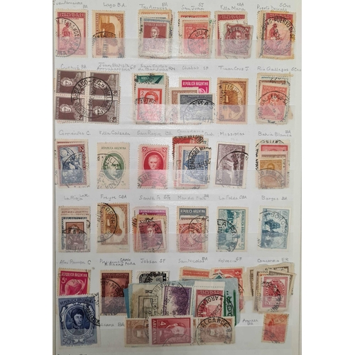 278 - ARGENTINA - TOWN & VILLAGE POSTMARKS: Stock book with a collection of postmarks on mostly 'middle-pe... 