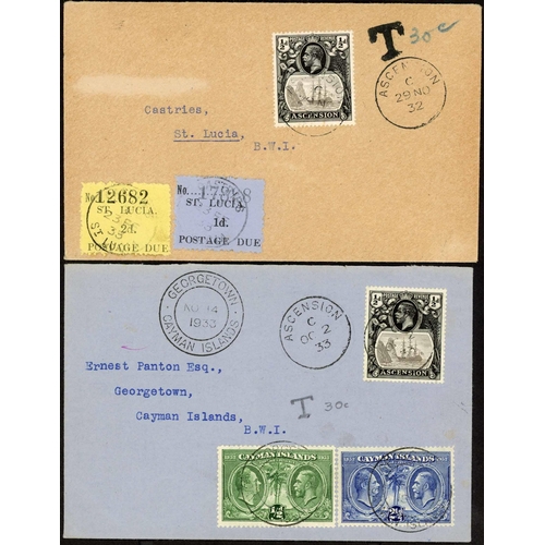 280 - ATTRACTIVE KGV COVER TRIO INC. POSTAGE DUES: Includes 29 Nov. 1932 cover to St. Lucia bearing ½d gre... 