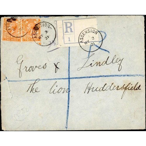 287 - KGV 1921 REGISTERED COVER TO HUDDERSFIELD: 2 May 1921 Regd. env. bearing 2 x 2d orange. SG Z42. Lond... 