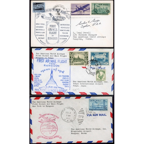 334 - 1950s FIRST FLIGHT COVERS: Group of 8 x 1952/1953 Pan-Am First Direct Flight covers. 3 incoming to R... 