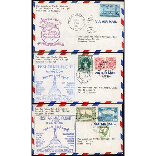 334 - 1950s FIRST FLIGHT COVERS: Group of 8 x 1952/1953 Pan-Am First Direct Flight covers. 3 incoming to R... 