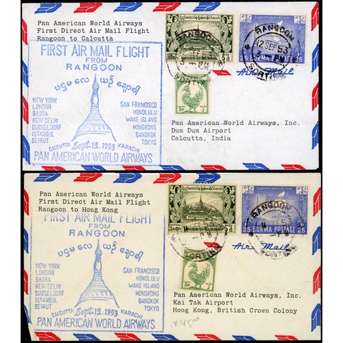 334 - 1950s FIRST FLIGHT COVERS: Group of 8 x 1952/1953 Pan-Am First Direct Flight covers. 3 incoming to R... 