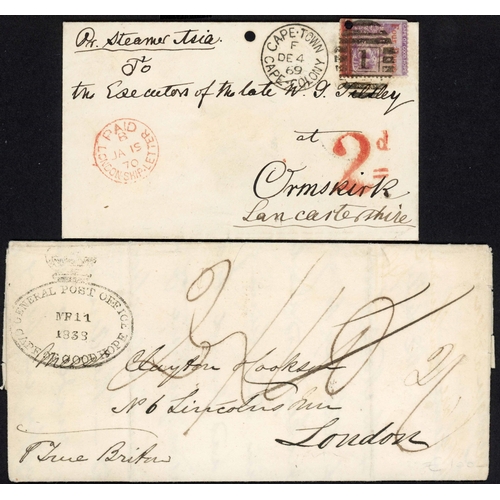 351 - CAPE OF GOOD HOPE MAILS: 1838-69 quartet inc 1838 EL COGH to London with fine crowned oval GENERAL P... 