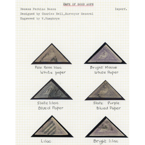 352 - 1853-64 'TRIANGULARS' COLLECTION: A used assembly of different shades and printings with most of the... 