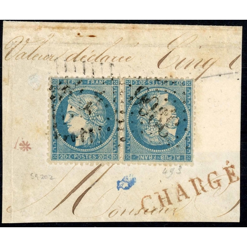 403 - 1870 'SIEGE ISSUE' CERES 20c: Very scarce fine tete-beche pair fine used on piece; RPSL cert. (1998)... 