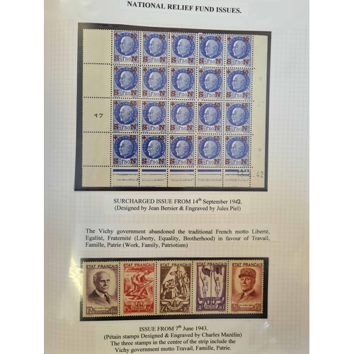 415 - FRANCE - WWII STAMP ISSUES: An album with Pétain definitives inc. imperf. set to 5f, dated corners, ... 