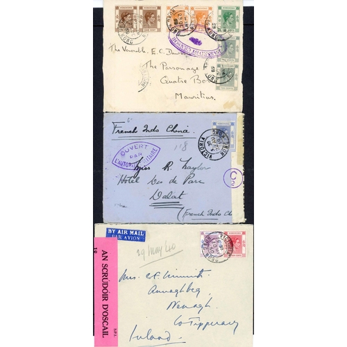 458 - WWII PERIOD CIVILIAN CENSORSHIP OF HONG KONG MAIL: Group of 8 outgoing covers (one is front only) no... 