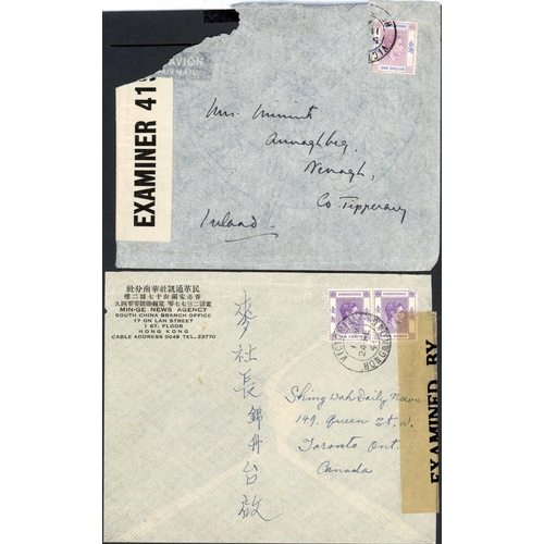 458 - WWII PERIOD CIVILIAN CENSORSHIP OF HONG KONG MAIL: Group of 8 outgoing covers (one is front only) no... 