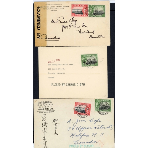 458 - WWII PERIOD CIVILIAN CENSORSHIP OF HONG KONG MAIL: Group of 8 outgoing covers (one is front only) no... 