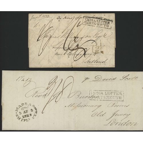 495 - PORTSMOUTH INDIA LETTERS COLLECTION - VARIED RED/BLACK TYPES ON MAIL EX INDIA; 1823-33 EL/Es to Lond... 