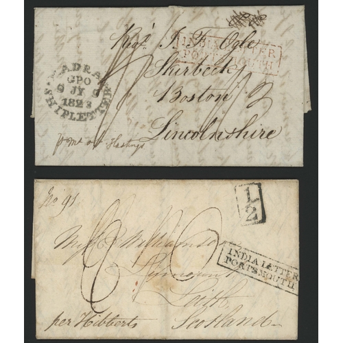 495 - PORTSMOUTH INDIA LETTERS COLLECTION - VARIED RED/BLACK TYPES ON MAIL EX INDIA; 1823-33 EL/Es to Lond... 