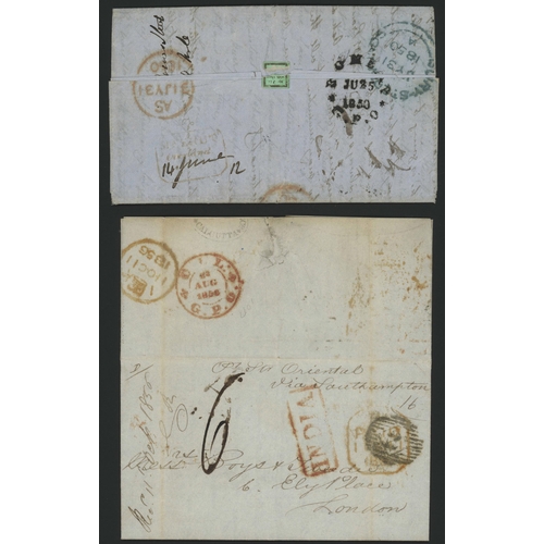 499 - PACKET LETTER RATE COVERS VIA RED SEA ROUTE & FALMOUTH/SOUTHAMPTON/MARSEILLES; 1843-63 stampless cov... 