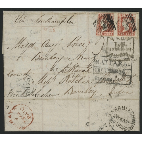 507 - STAMPLESS UNPAID COVER TO INDIA REDIRECTED FURTHER WITH INDIA 1st-ISSUE 1a RED PAIR; Attractive 18 F... 