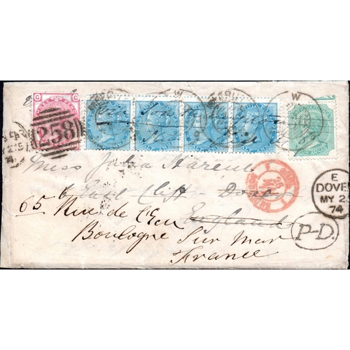 514 - SPECTACULAR 6as-RATE (4as + 4x½a) COVER TO G.B. REDIRECTED WITH G.B. 3d ROSE-RED TO FRANCE; 27 Apr. ... 