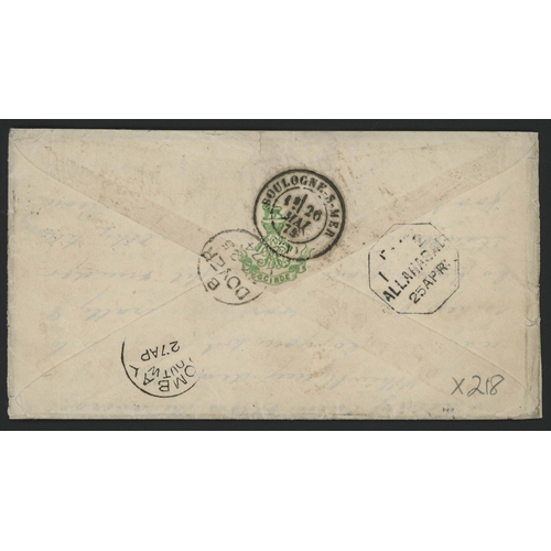 514 - SPECTACULAR 6as-RATE (4as + 4x½a) COVER TO G.B. REDIRECTED WITH G.B. 3d ROSE-RED TO FRANCE; 27 Apr. ... 