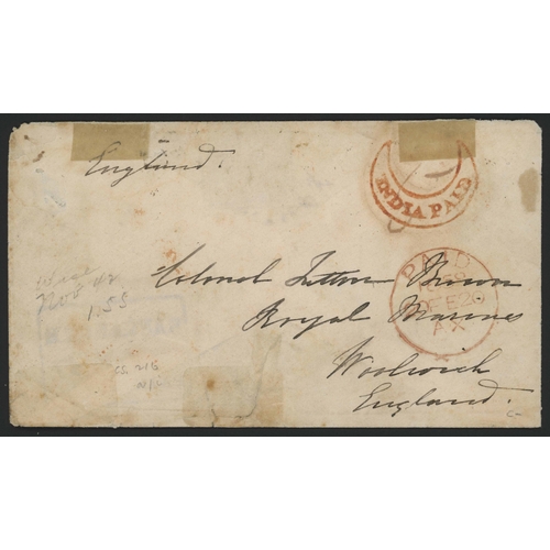 515 - SPECTACULAR 4as-RATE COVER EX BANGALORE TO G.B. WITH INDIA QV 1856 ½a BLUE BLOCK OF EIGHT; Impressiv... 