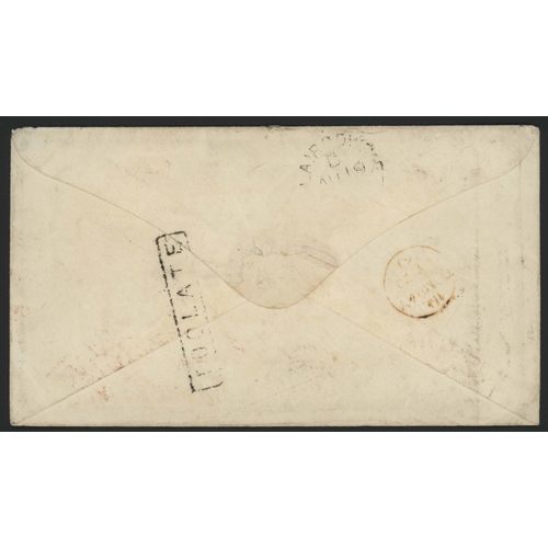 520 - RARE ON-COVER USAGE OF 1860 8pi ON BLUISH PAPER WITH 2as & 4as (6as 8pi RATE VIA FRANCE) EX MEERUT; ... 