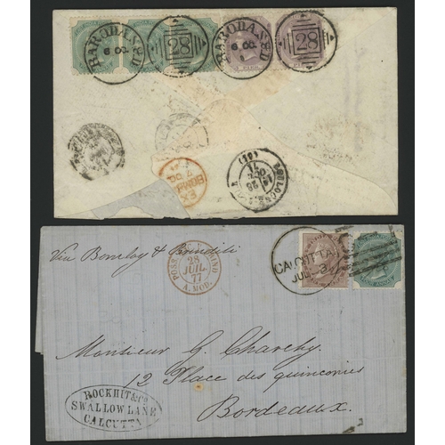 527 - FRANCE - CALCUTTA, BARODA, TELLICHERY & CALCUTTA - COLOURFUL FRANKINGS TO BORDEAUX/BOULOGNE; Aug. 18... 