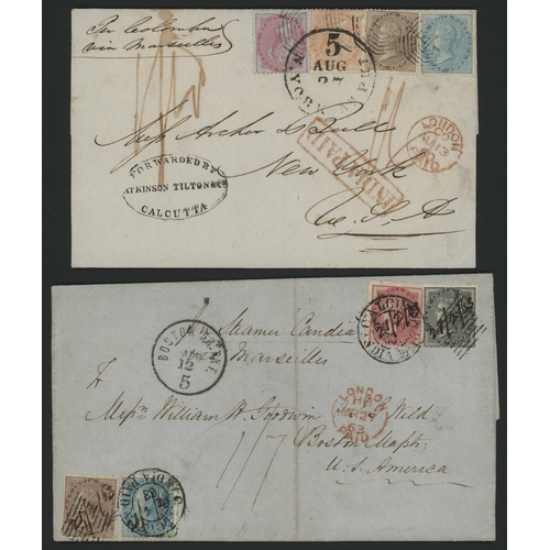 529 - U.S.A. (+ CANADA) - RANGE OF TRANSATLANTIC MAIL VIA G.B. INC. 3 4-COLOUR FRANKINGS; 1857-72 covers (... 