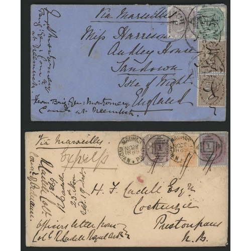 540 - SOLDIER/OFFICERS CONCESSION COVERS TO G.B. EX NEEMUCH/JHANSI/MADRAS/ETC. INC. 3-COLOUR FRANKINGS; 18... 