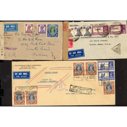 574 - WWII PERIOD AIR MAILS TO USA VIA HONG KONG: Selection of 9 covers inc. 7 censor labels, 2 'unopened'... 