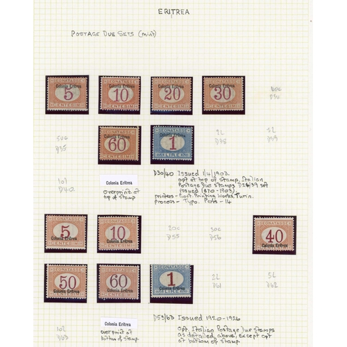 98 - ITALIAN COLONIES IN AFRICA: Fine mint ranges written up and presented on album leaves. Many good com... 