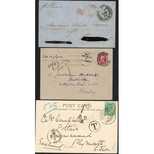 174 - ADEN SEA POST OFFICE CANCELS: 1885-1911 selection inc. 1885 env (creased) Aden to London franked 7x1... 