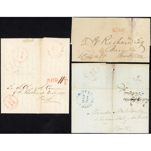 344 - PAID HAND STAMP STUDY: 1840-50 display of hs types inc. 1840 EL to Kingston rated 