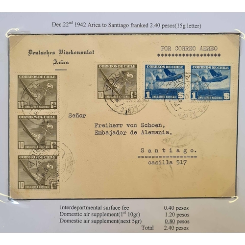 364 - LINEA AEREA NACIONAL (LAN) COLLECTION, 1941-46: Album with very fine collection of stamps and covers... 