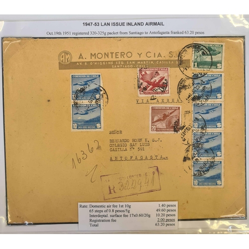 365 - LINEA AEREA NACIONAL (LAN) COLLECTION, 1947-1962: Superbly presented and typed up collection of stam... 