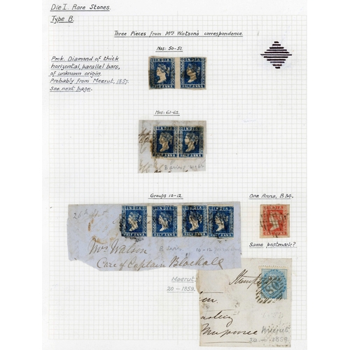 549 - 1854 ½a BLUE - DIE 1 -RARE STONES WITH RETOUCHES: A used selection with a good number from 