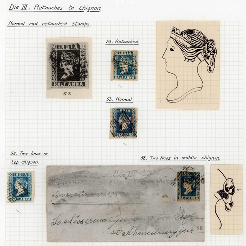 559 - 1855 ½a DIE III - RETOUCHES ETC.  with positions 26 (2, one retouched) used on covers, 34 retouched,... 