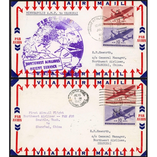 374 - AIRMAILS - NORTH WEST AIRLINES - ORIENT SERVICE: 15 July 1947 envs. (5) carried on 1st flights to Sh... 