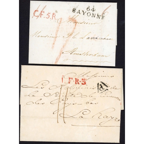 396 - MAIL TO NETHERLANDS: 1821-54 Group of pre-stamp covers from France to Holland showing a variety of o... 