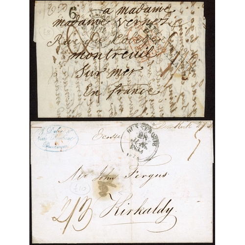 397 - 1834-62 STAMPLESS MAIL EX UK inc. (1840) boxed RETURNED FROM, readdressed items, paid halfway wi... 