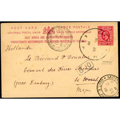 345 - 1918 MANGU TO HOLLAND: 6c on buff p.stat. PC (H&G 6) written in Mangu cancelled by large faint 