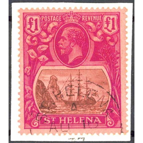 613 - 1922 £1 GREY & PURPLE/RED: Fine used example on piece. SG 96 £800